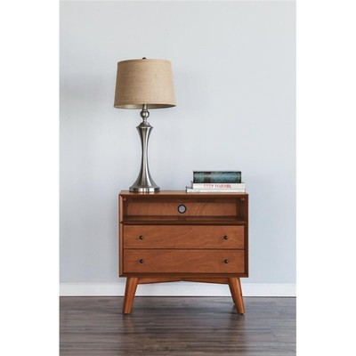 Alpine Furniture Flynn Large Wood 2 Drawer Nightstand in Acorn (Brown)