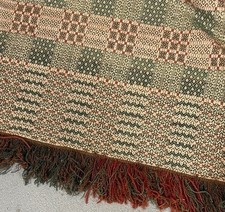 antique coverlet center seam 4 color red green brown tan 80x98  19th original