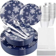 Cups and Paper Napkins - Disposable for Xmas, 175pcs Christmas Plastic Plat