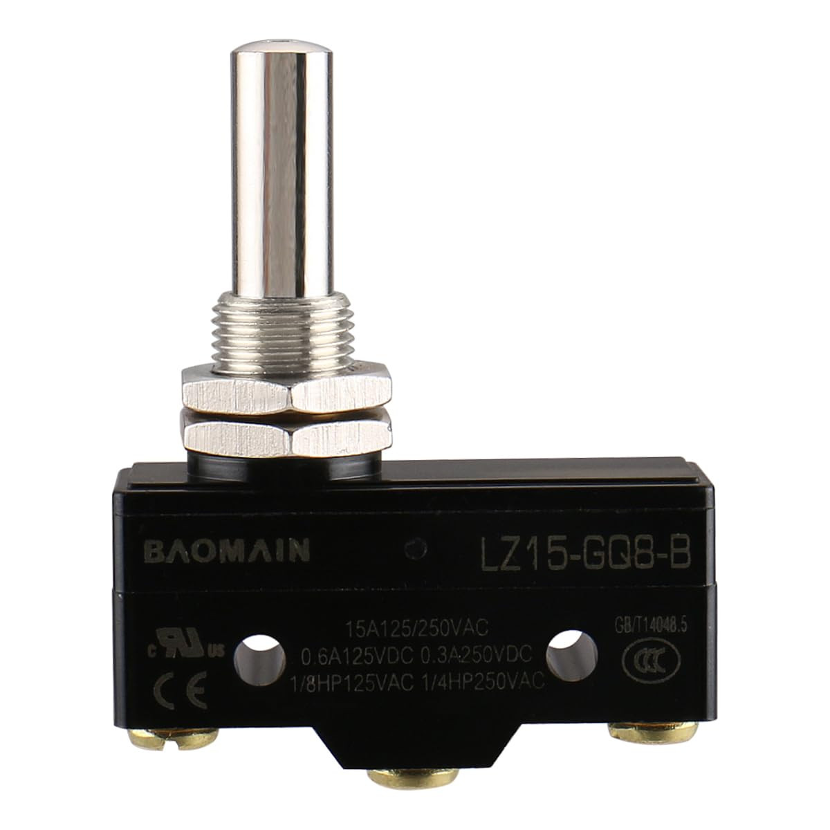 Long Panel Mount Plunger Switch LZ15-GQ8-B 15A Momentary, UL | Z-15GQ8-B 15A 250