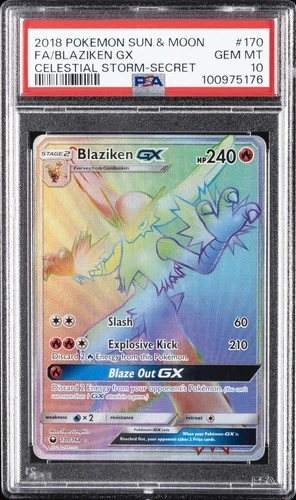 2018 POKEMON SUN & MOON CELESTIAL STORM SECRET #170 FULL ART/BLAZIKEN GX PSA 10