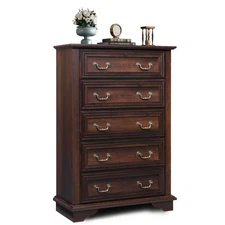Farmhouse Dresser for Bedroom, Tall Wood Dresser with 5 Drawer, Chest of Draw...