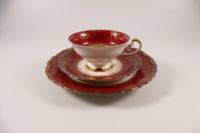 Al-Ka Kaiser Burgund Sammeltasse Sammelgedeck 3 Teile Rot Blumen Kaffeegedeck