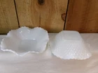 2 Vintage Hazel Atlas Milk Glass Quilted Diamond Point Ruffled Candy Nut Dishes