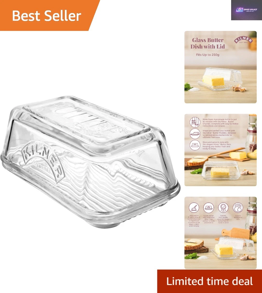 Classic Square Glass Butter Dish 250g - Freshness Keeper for Home Cooks