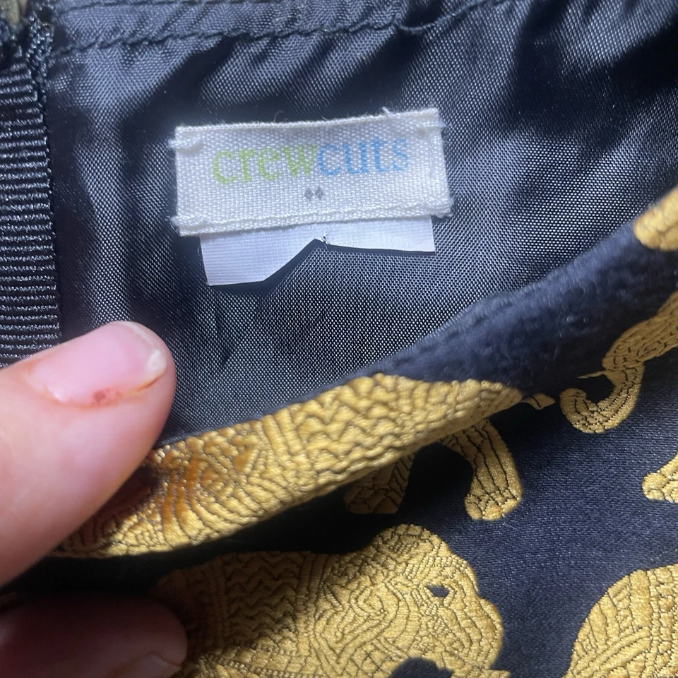 CREWCUTS Girls Tribal Elephants Summer Dress Black Gold Print Size 4 Back Zip - Image 4 of 4