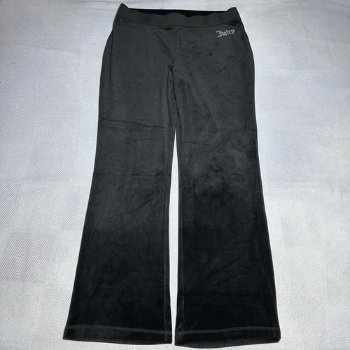 Juicy Couture Black Velour Tracksuit Set Size M/L Full Zip Hoodie Rhinestone Y2K - Picture 7 of 24