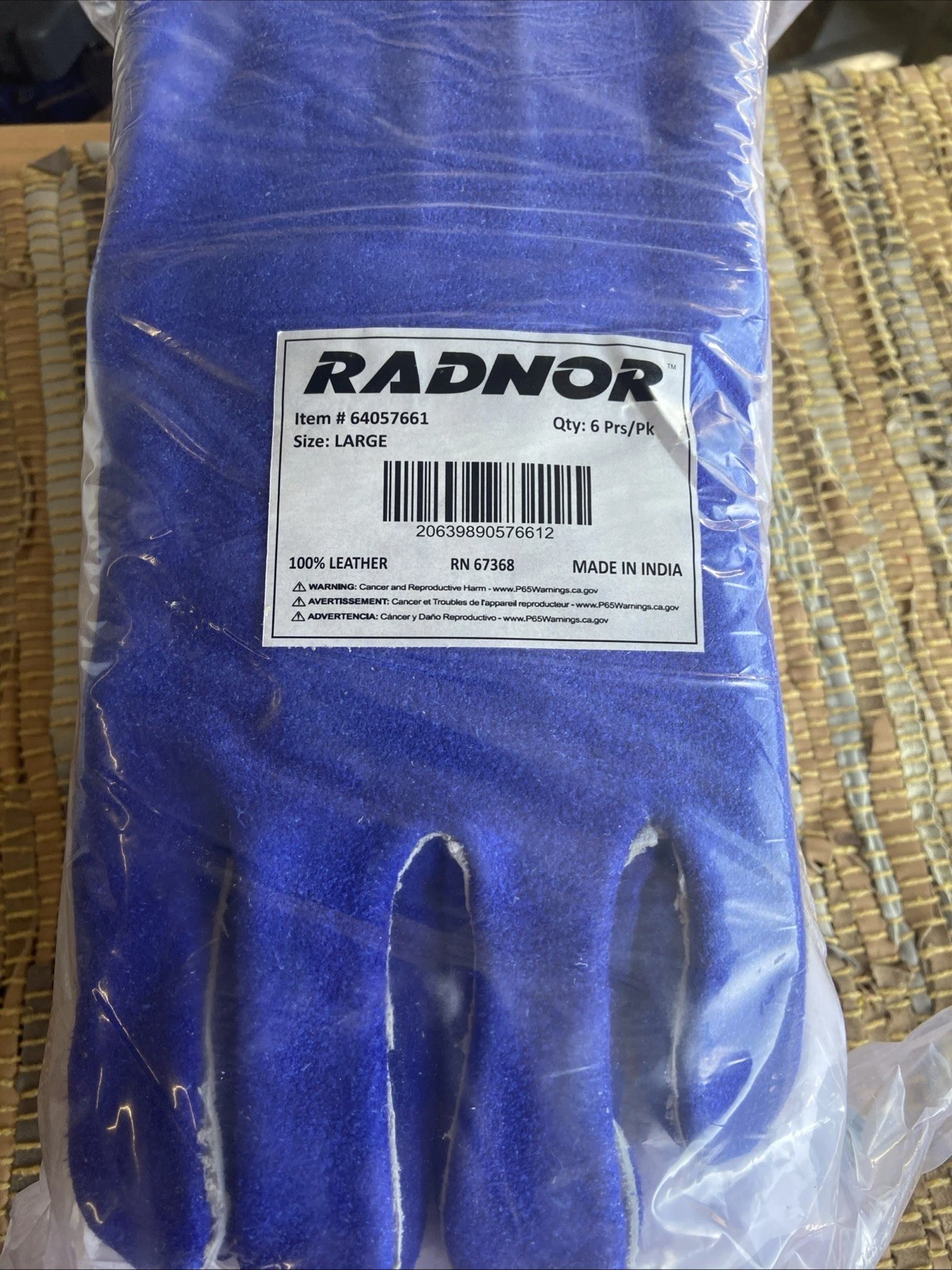 (6 PAIR) Radnor 64057661 Blue Large Select Shoulder Split Cowhide Welding Gloves