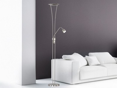 Trio LED-Fluter, ink. LEDs, Höhe 180cm, Doppeldimmer, Nickel