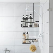 Hanging Shower Caddy Bathroom Organiser Over Door No Drilling 2 Tier Storage Rac