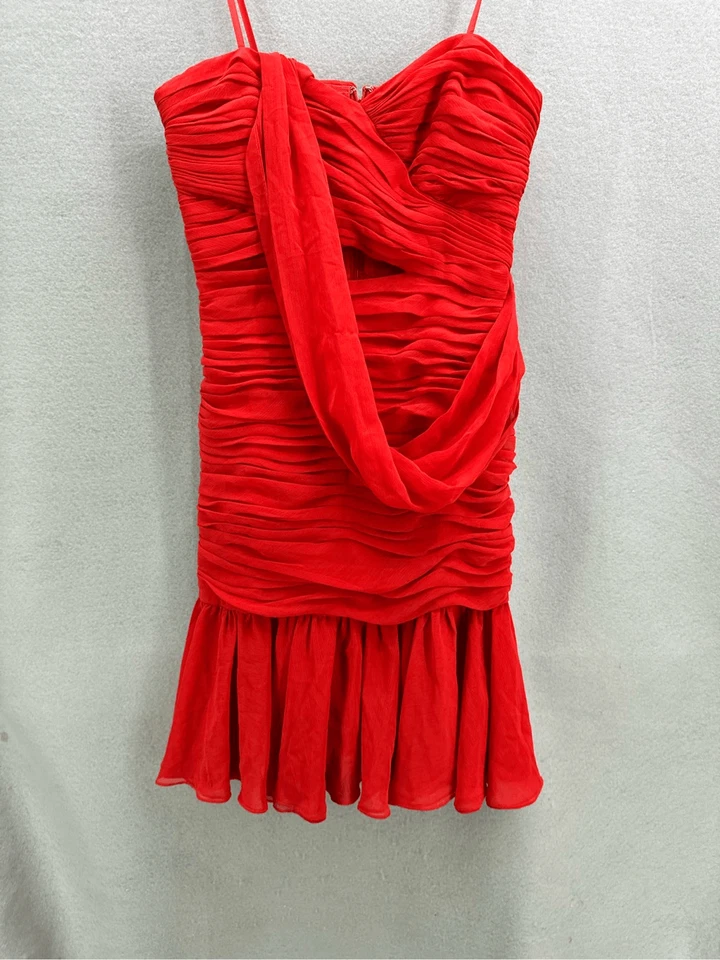 Nuevo con etiquetas Vestido de Cóctel Jill Stuart Para Mujer Puesta de Sol Acanalado Un Hombro Volantes Talla 8 Foto 4 de 4