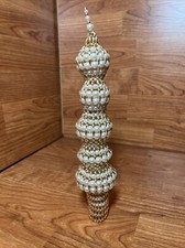 Beaded Christmas Tree Topper 10.5" Pearls and Gold Beads