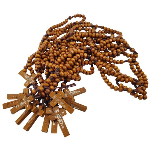 Dozen 12 Catholic Rosary Olive Wood Carved Beads Jerusalem Cross Religious Gift - Picture 4 of 4