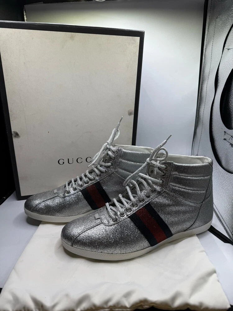 Baskets Gucci paillettes toile cuir argent métallisé haut US 8,5 TS339655