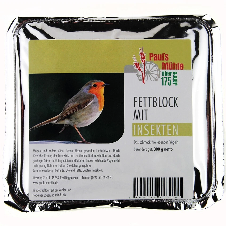 Fettblock mit Insekten Vogelbuffet 12 x 300 g ( 3,6 kg ) Karton von Paul's Mühle