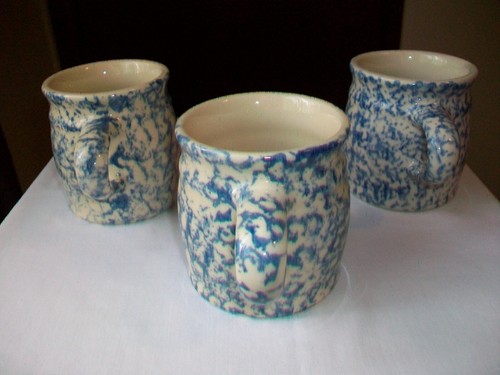 LOTE DE 3 TAZAS DE ESPONJA FP FRIENDSHIP POTTERY ROSEVILLE OHIO AZUL - Imagen 2 de 7