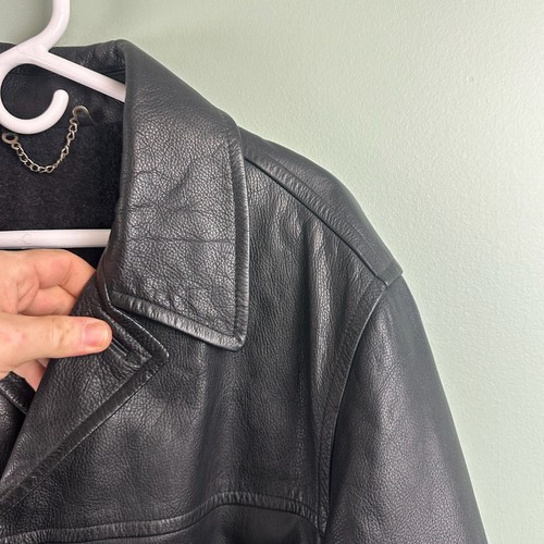 Vintage Genuine Leather Coat Blazer Jacket Mens Size XL Quilt Liner Button 90s - Picture 7 of 13