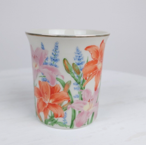 Lenox Day Lily Porcelain Cup Mug by Suzanne Clee Flower Blossom Orange Gold Rim - Picture 3 of 12
