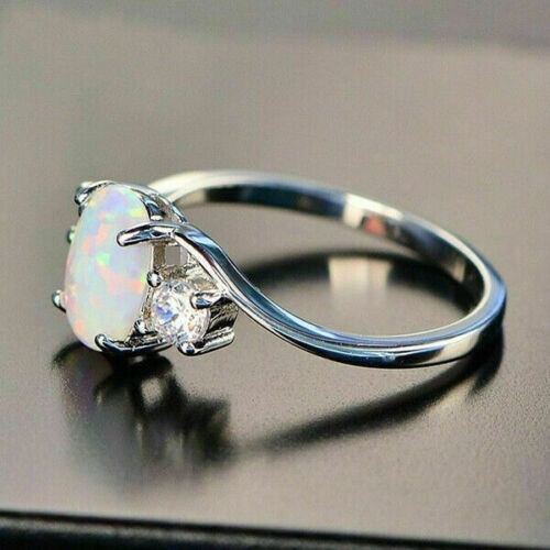 Bague femme 3 pierres coupe ovale 2,00 ct opale feu véritable coupe 3 pierres plaquée or blanc 14 carats - Photo 3/7