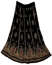 Plus Size 3X To 6X Indian Ethnic Sequin Maxi Floral Skirt For Women Boho Retro V