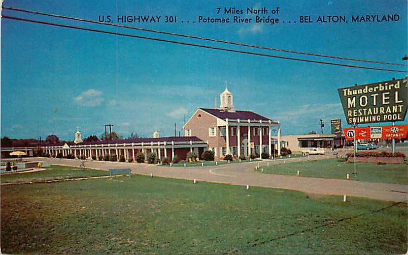 Roadside Postcard Thunderbird Motel, Bel Alton, Maryland ca 1950s eBay