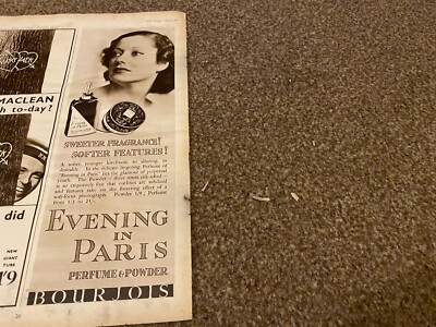 FTWB1 MAGAZINE ADVERT 12X5 BOURJOIS EVENING IN PARIS PERFUME & POWDER