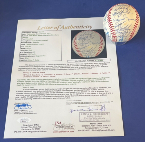 1999 NY Yankees Championship Team Signed Baseball Mariano Rivera JSA LOA YY52382 - Picture 1 of 8