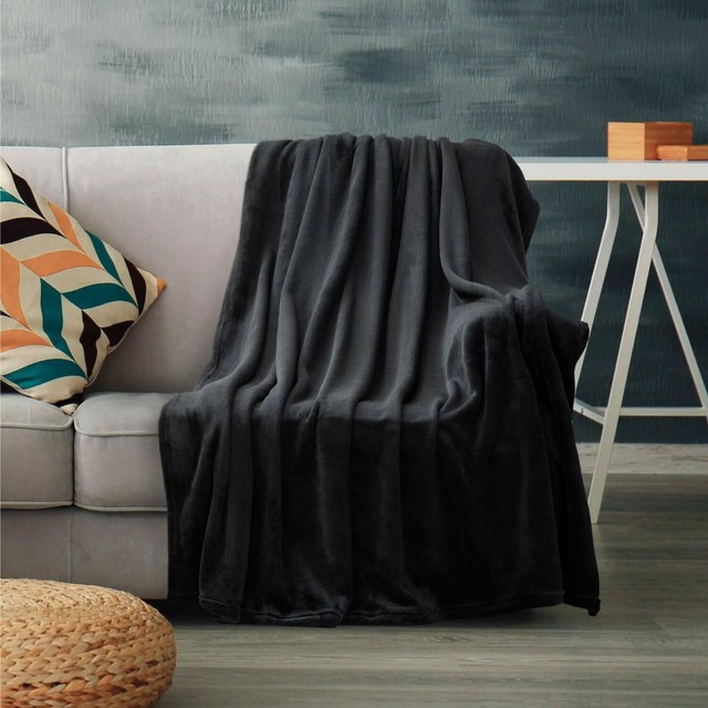Fleece Throw Blanket Twin Black Warm Cozy Soft Microfiber Bed