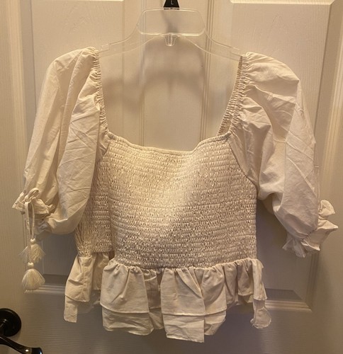 Top recortado crema Jacquie The Label talla grande 100 algodón - Imagen 4 de 10