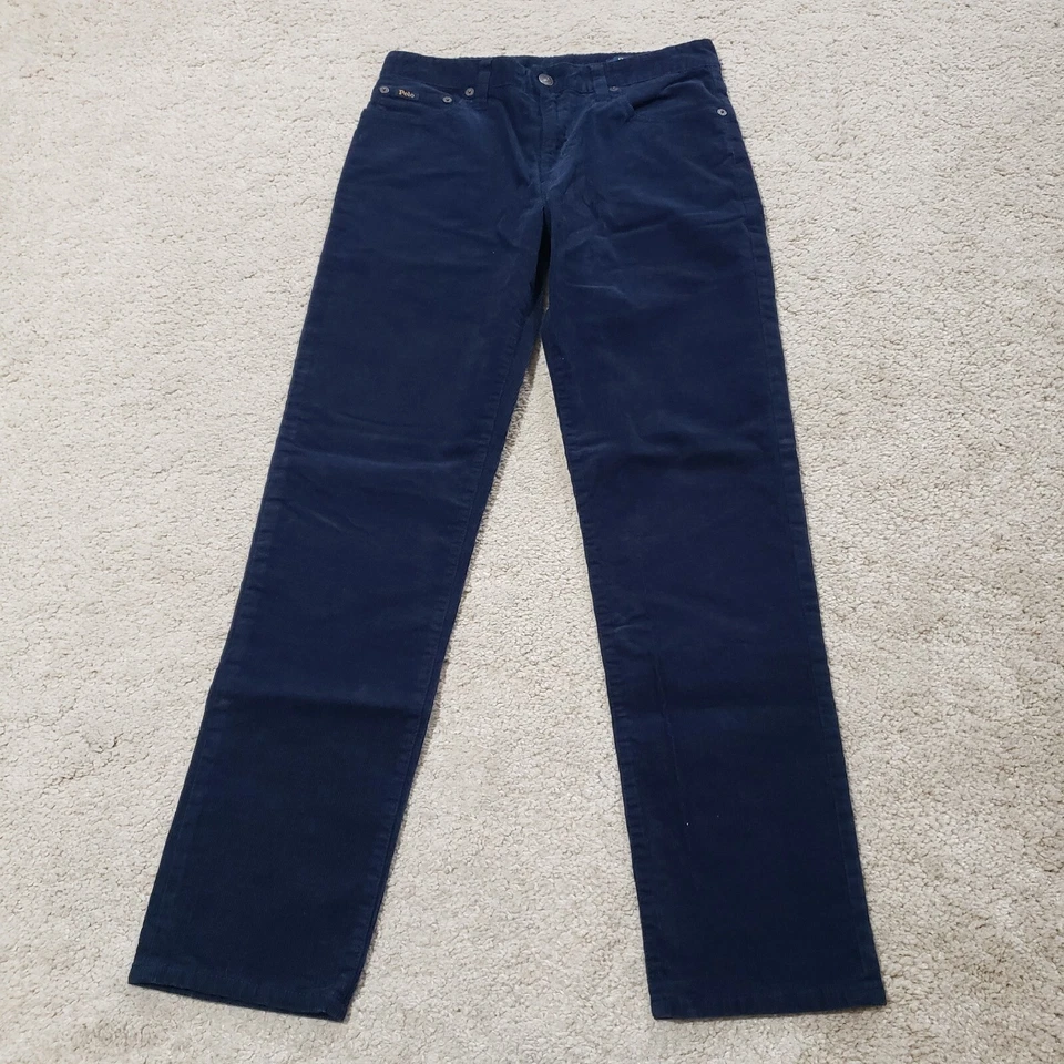 Pantalones Polo Ralph Lauren 16 Azul Oscuro Pana Tiro Bajo Micro Cordón Elástico Foto 2 de 4