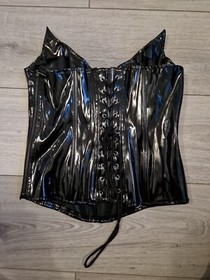 Vintage Ann Summers Black PVC Boned Basque Top Size Small 