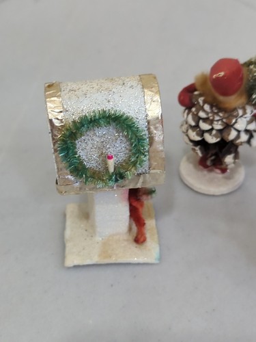 5 statuine vintage ELFO nano pino cono viso Natale intonaco ornamenti ciniglia Giappone - Foto 13 di 24