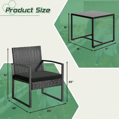 3 Pieces Patio Bistro Set, Wicker Outdoor Patio Furniture Set-Lightning Deals - Picture 14 of 46