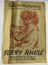 Affiche Affiche Galerie Henquez Ferry Ahrlé Juin 1966 Dessins et Aquarelles 