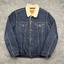Levi's Jacket Men's Large Standard Trucker Sherpa Lined Denim Button Modern