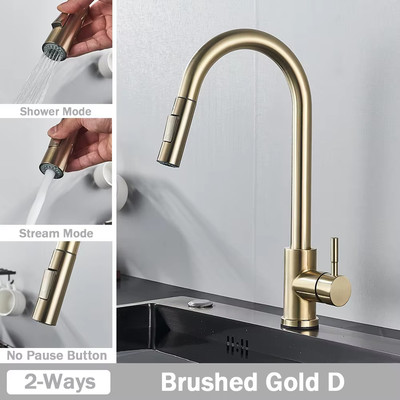 Black Pull Out Kitchen Faucet, Deck Mounted Hot & Cold Water Mixer, 2 Modes Nozz