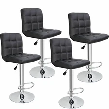 Adjustable Bar Stools PU Leather Modern Dinning Chair with Back Set of 4 