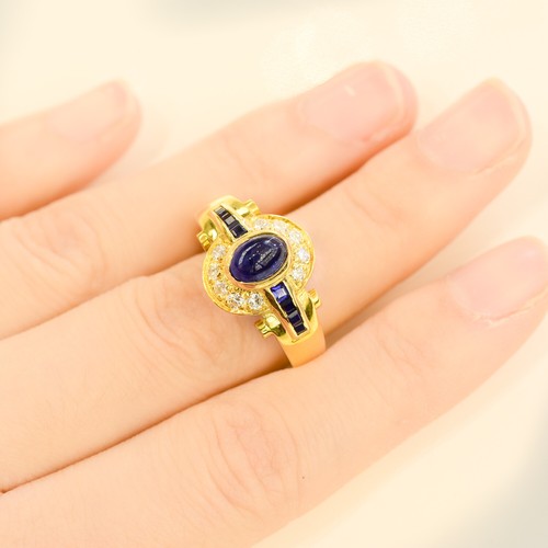 18K Gold Sapphire and Diamond Dress Ring - Picture 3 of 5