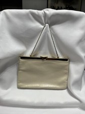 Vintage Etra Leather Ivory Gold Trim Color Envelope Convertible Clutch Purse