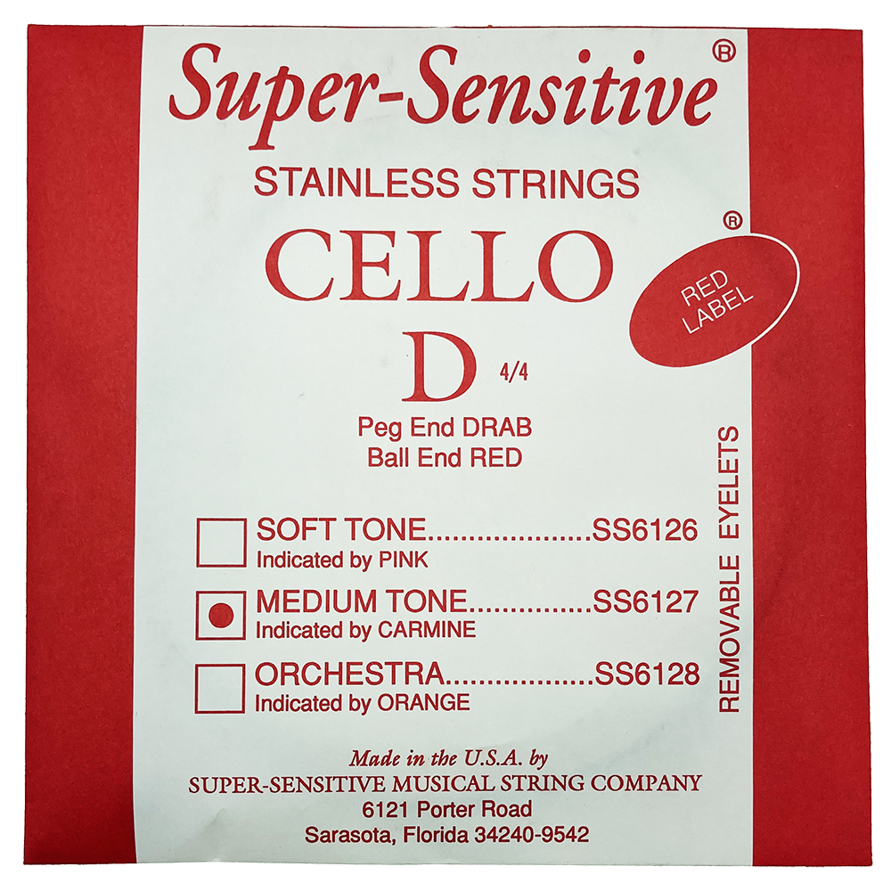 Super-Sensitive SS6127 Red Label Cello D String 4/4 Scale - Priced to Clear