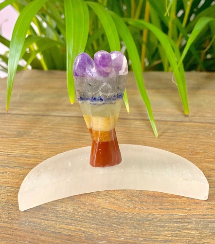 Chakra Angle On Selenite Moon Carving Gemstone Angel Protection Crystal Angel. - Picture 4 of 9