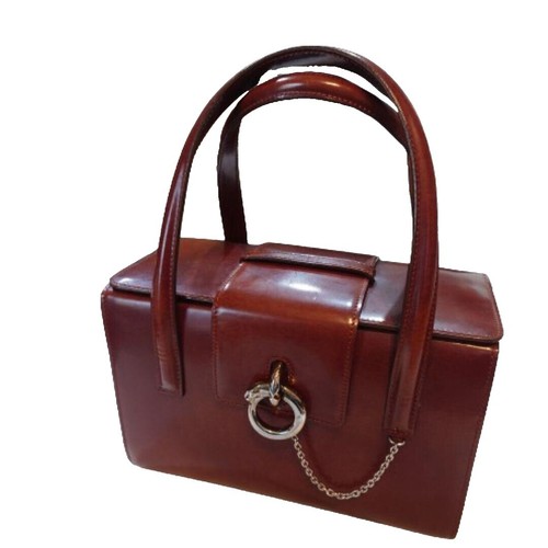 Auth Cartier Must Line Bordeaux Leather Top Handle Bag Turn Lock