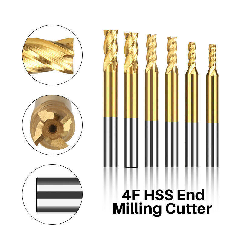 1PC/Set 4Flute 1.513mm TiN Coated End Mill HSS Milling Cutter Straight