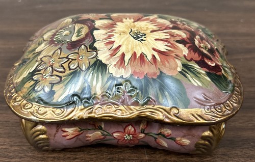 Raymond Waites Ceramic Lidded Vanity Trinket Box English Flowers Olde Style - Picture 1 of 6