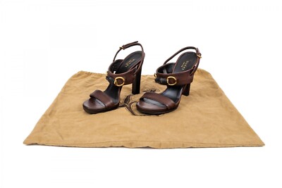 Authentic Leather Gucci Bamboo Horsebit Ankle Strap Sandals - Size