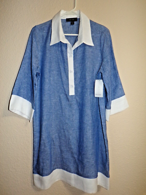 KAREN KANE NWT Sand & Sky Linen Blue/White Contrast Shirt Dress - Size S |  eBay