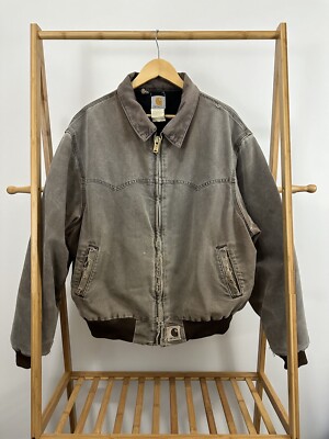VTG Carhartt Santa Fe Sun Faded Worn WIP Work Workwear Brown Canvas Jacket 2XL
