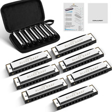 Blues Harmonica Set of 7 Key, 10 Hole Diatonic Harmonica Set for Kids Beginners