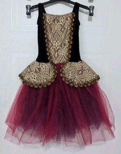 Revolution dance recital costume. Black Burgundy Gold Size MC Girls EUC