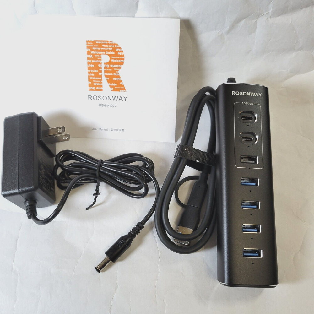 Rosonway 7-Port USB 3.2 Gen 2 Hub with 10Gbps Speed & 3.3ft Cable